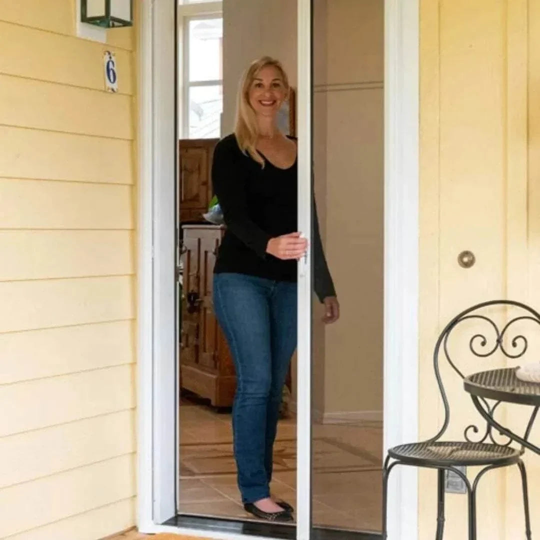 Genius Cool single retractable screen door installed on entry door